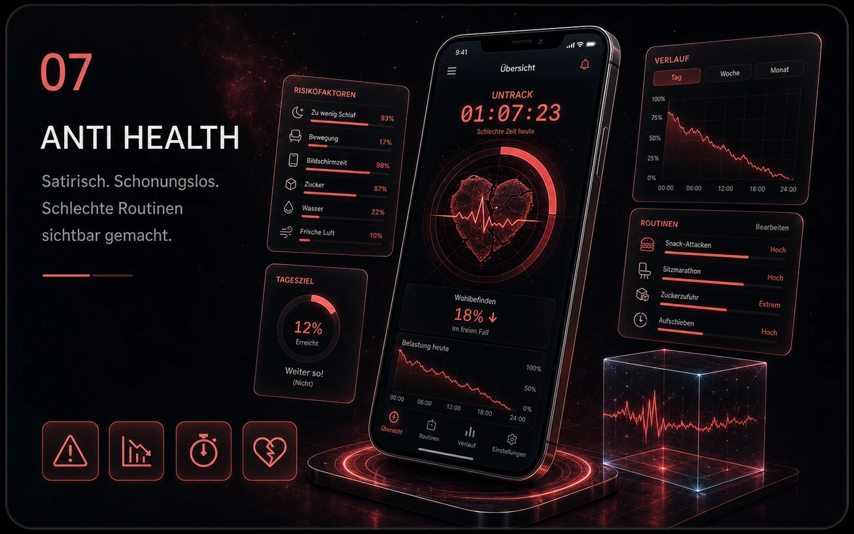 Anti Health App mit Lebenszeitkonto und Gewohnheitsreglern
