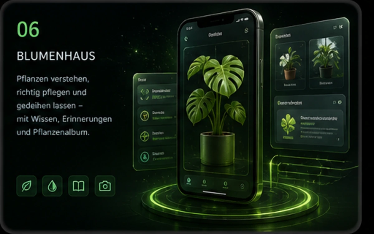 Blumenhaus App mit Pflanzenprofil und Pflegeplan